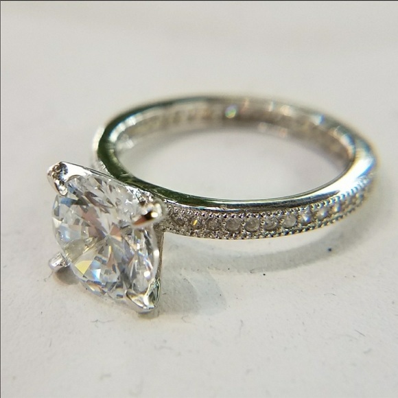 ON SALE Eternity white Gold Plated Engagement Ring - Picture 3 of 11